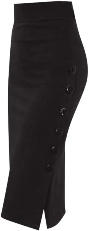 NATHGAM Women's High Waist Pencil Skirt Business Casual Skirt Buttons Stretch Bodycon Knee Length Straight Office Midi Skirt