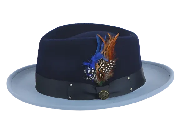 Navy and Carolina Blue Men's Fedora Felt Wool Hat Style No-The Broadway