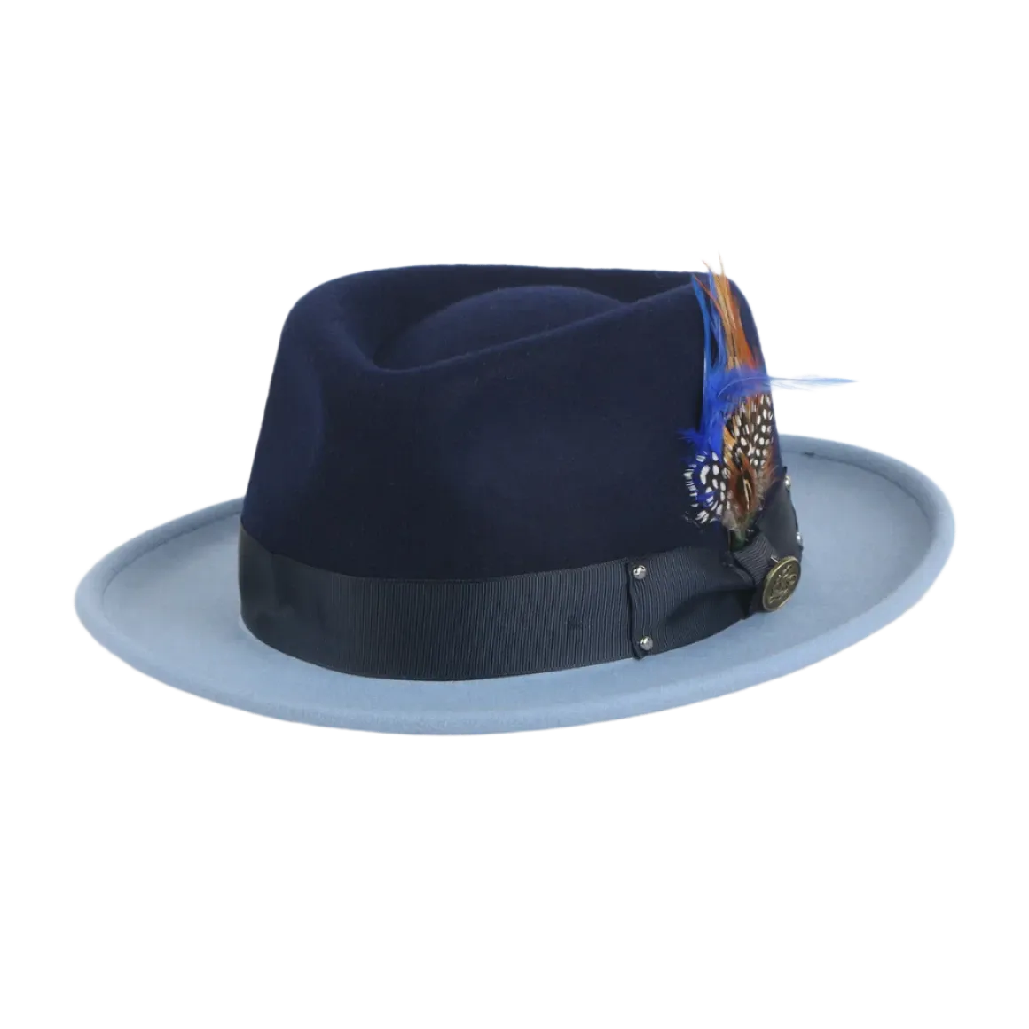 Navy and Carolina Blue Men's Fedora Felt Wool Hat Style No-The Broadway