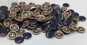 Navy Blue & Golden Plastic Circular Button