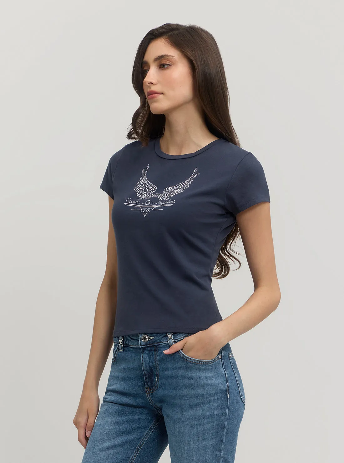 Navy Short Sleeve Studded Wings Logo T-Shirt