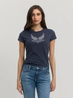 Navy Short Sleeve Studded Wings Logo T-Shirt