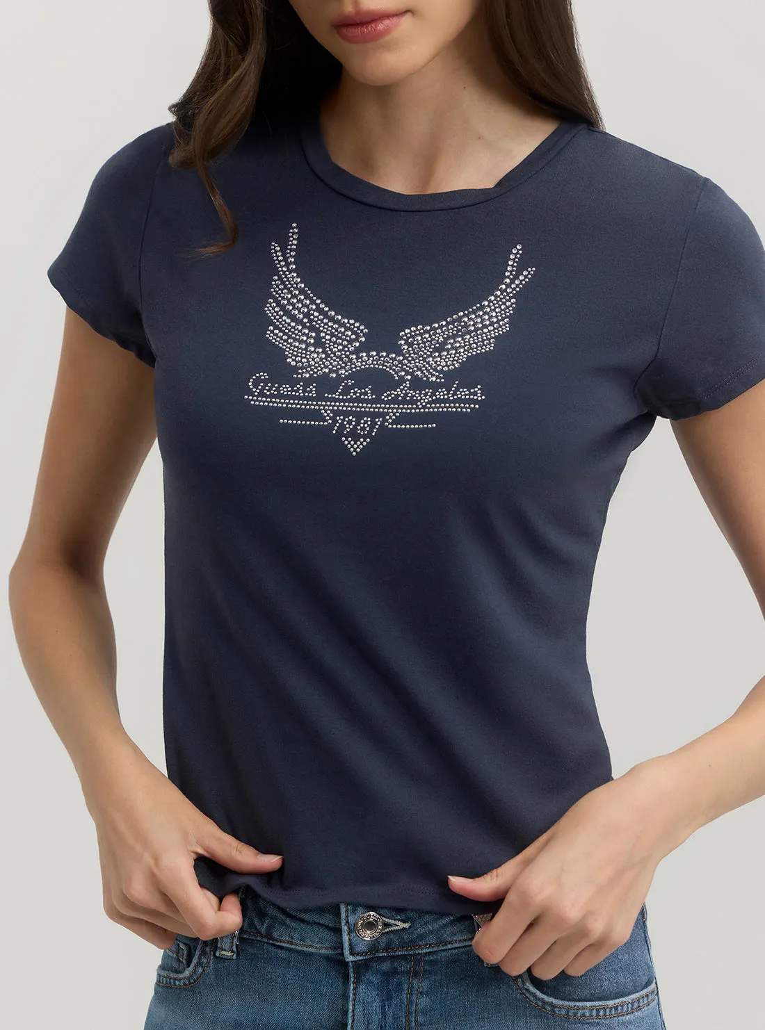 Navy Short Sleeve Studded Wings Logo T-Shirt