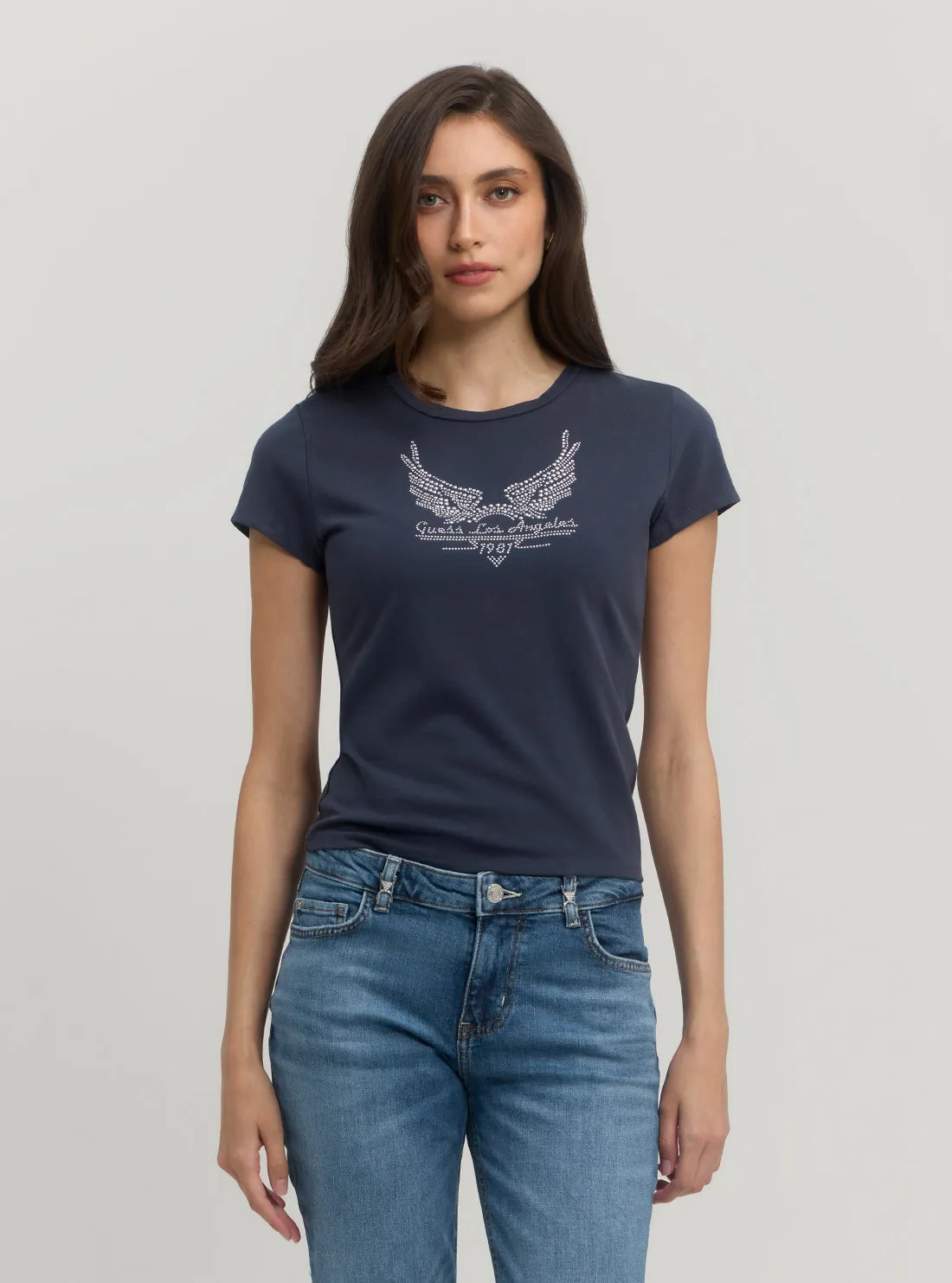 Navy Short Sleeve Studded Wings Logo T-Shirt