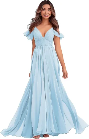 Off-Shoulder Bridesmaid Dresses - Chiffon Formal Dresses Evening Gown for Wedding