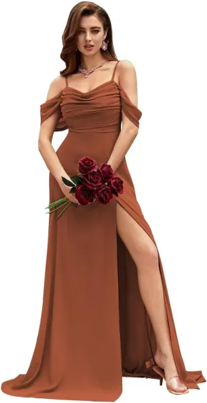 Off The Shoulder Bridesmaid Dresses for Women Pleated Chiffon A Line Formal Evening Gown WY007