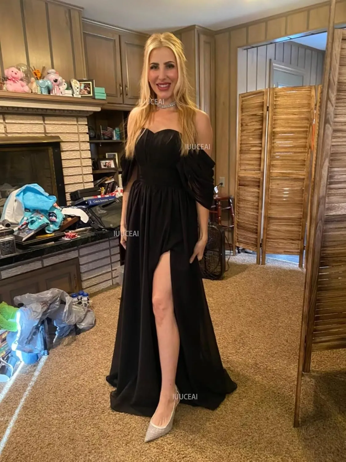 Off The Shoulder Chiffon Bridesmaid Dresses for Women with Slit 2025 A-Line Ruched Formal Prom Long Evening Dress