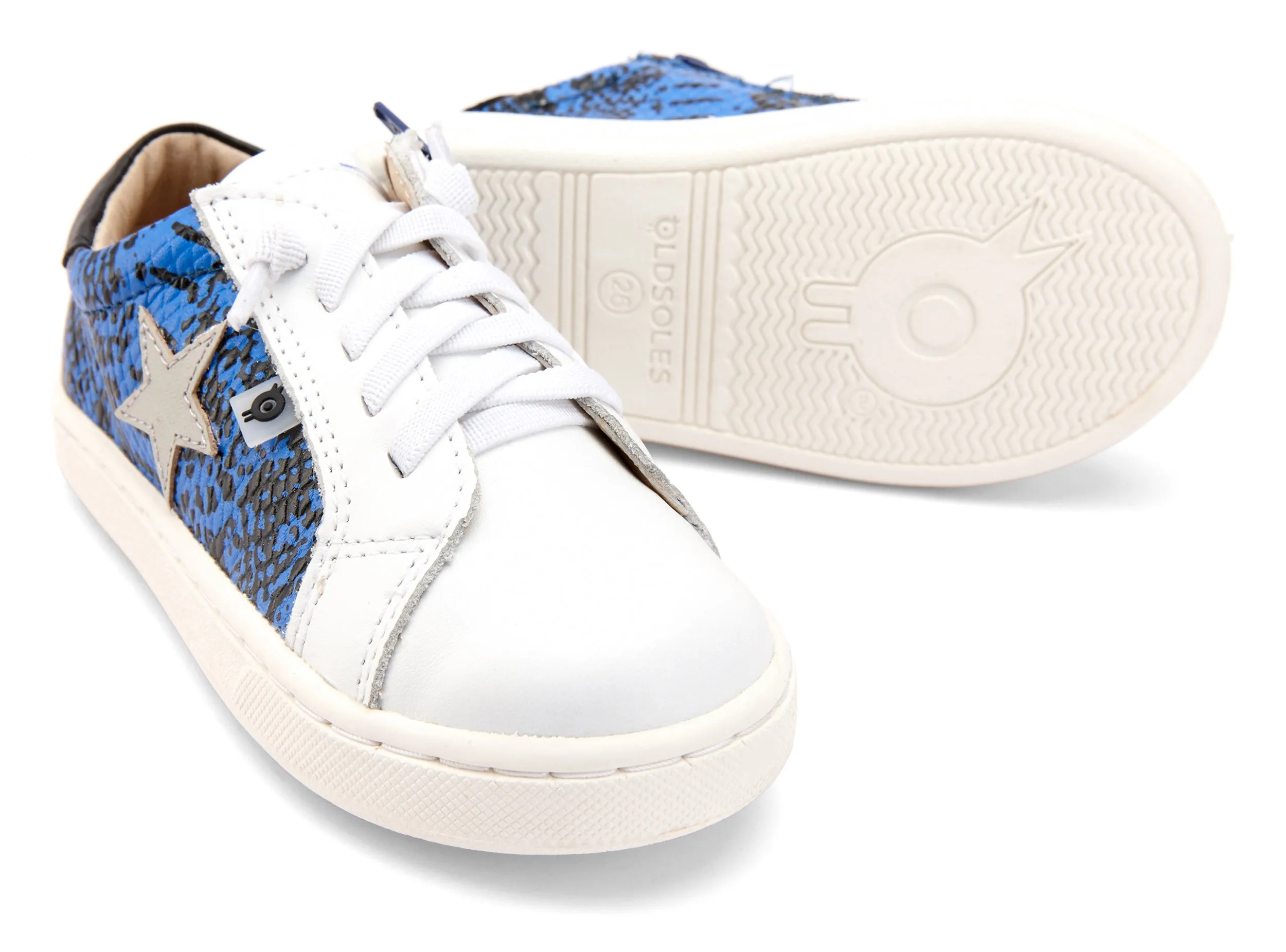 Old Soles Girl's and Boy's Milky Way Sneaker Shoe - Neon Blue Snake/Black/Snow/Gris
