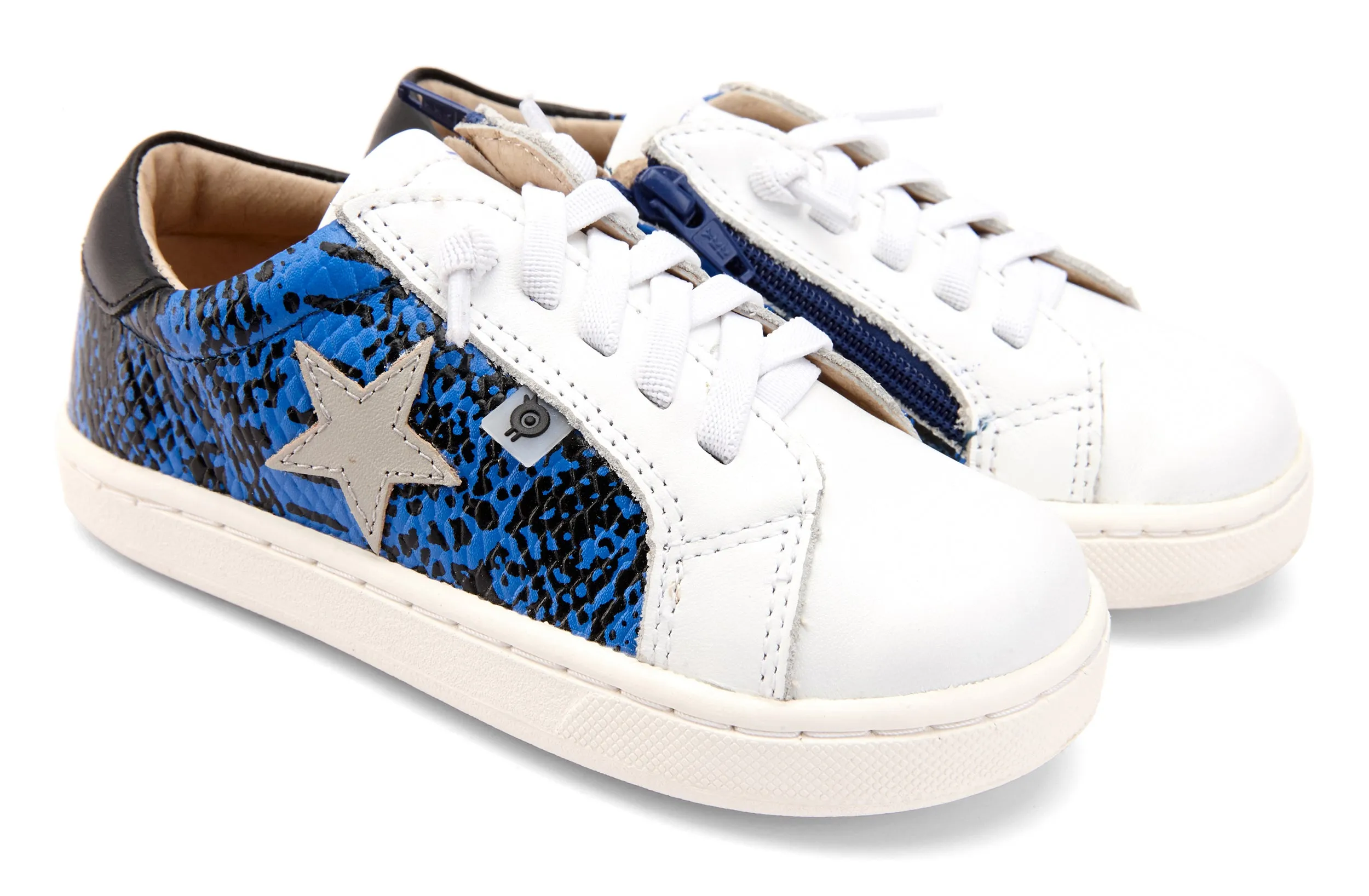 Old Soles Girl's and Boy's Milky Way Sneaker Shoe - Neon Blue Snake/Black/Snow/Gris