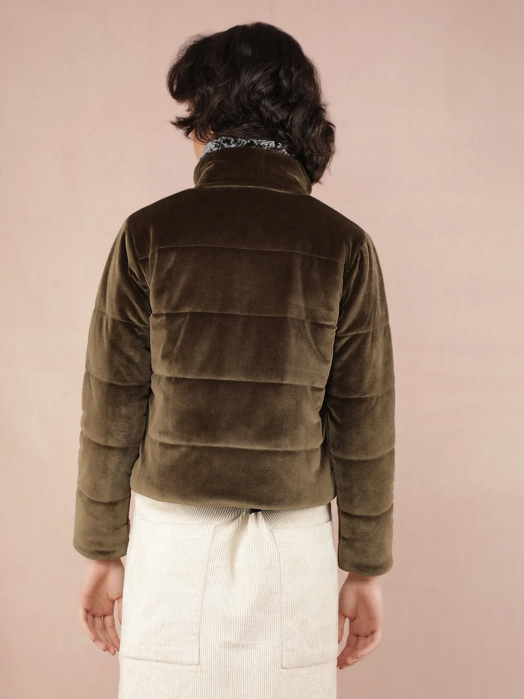 Olive Quilted High Neck Jacket