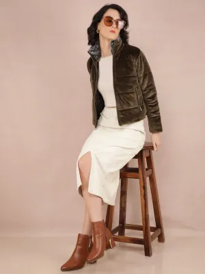 Olive Quilted High Neck Jacket