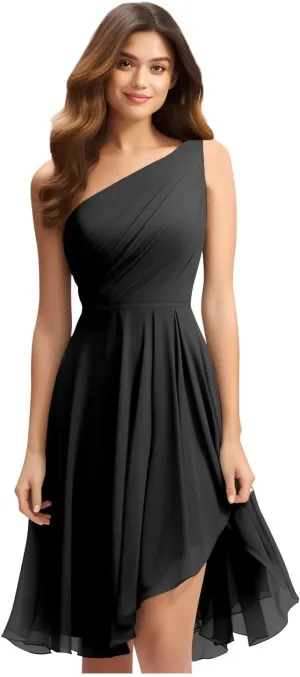 One Shoulder Bridesmaid Dresses Chiffon Short Cocktail Party Dress Ruchedfor Evening Dresses