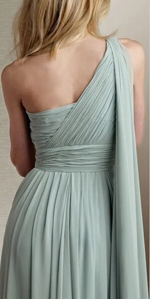 One Shoulder Bridesmaid Dresses for Women 2024 Chiffon Long Prom Dress A Line Formal Dress with Pockets QM106