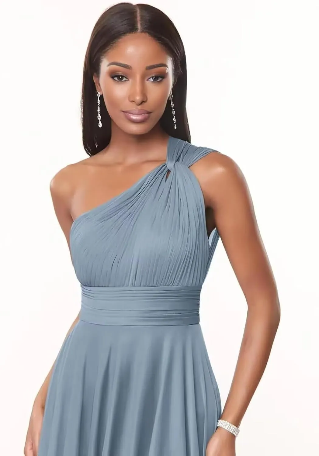 One Shoulder Bridesmaid Dresses for Women Long Prom Dress with Pockets Pleated Chiffon Formal Party Gowns