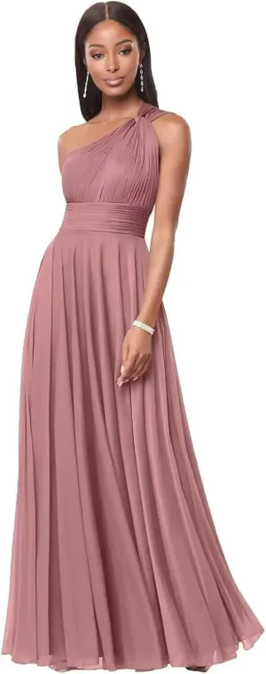 One Shoulder Bridesmaid Dresses for Women Long Prom Dress with Pockets Pleated Chiffon Formal Party Gowns