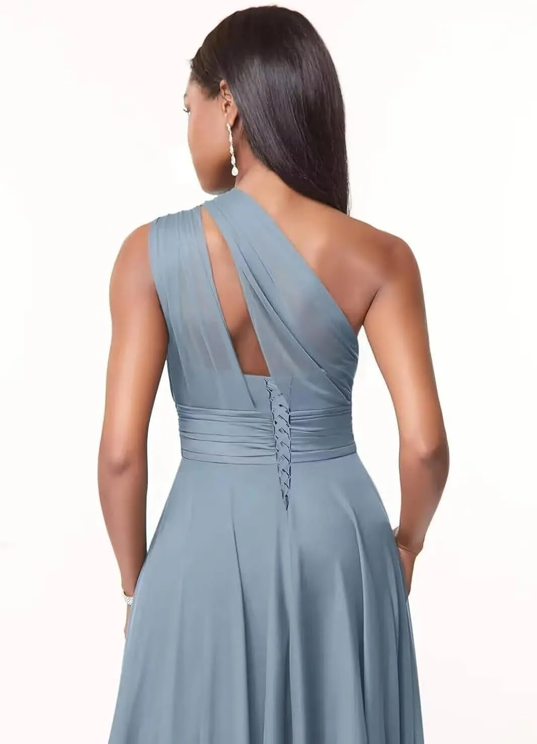 One Shoulder Bridesmaid Dresses for Women Long Prom Dress with Pockets Pleated Chiffon Formal Party Gowns