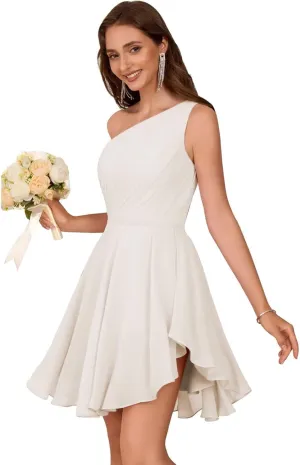 One Shoulder Short Bridesmaid Dresses for Women 2025 Chiffon Ruched A Line Formal Evening Dress KN011