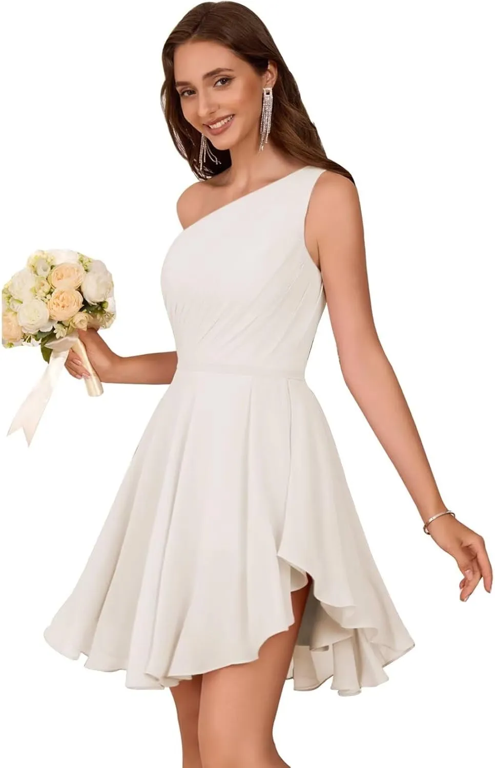 One Shoulder Short Bridesmaid Dresses for Women 2025 Chiffon Ruched A Line Formal Evening Dress KN011