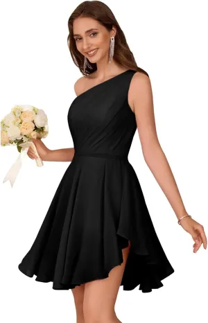 One Shoulder Short Bridesmaid Dresses for Women 2025 Chiffon Ruched A Line Formal Evening Dress KN011