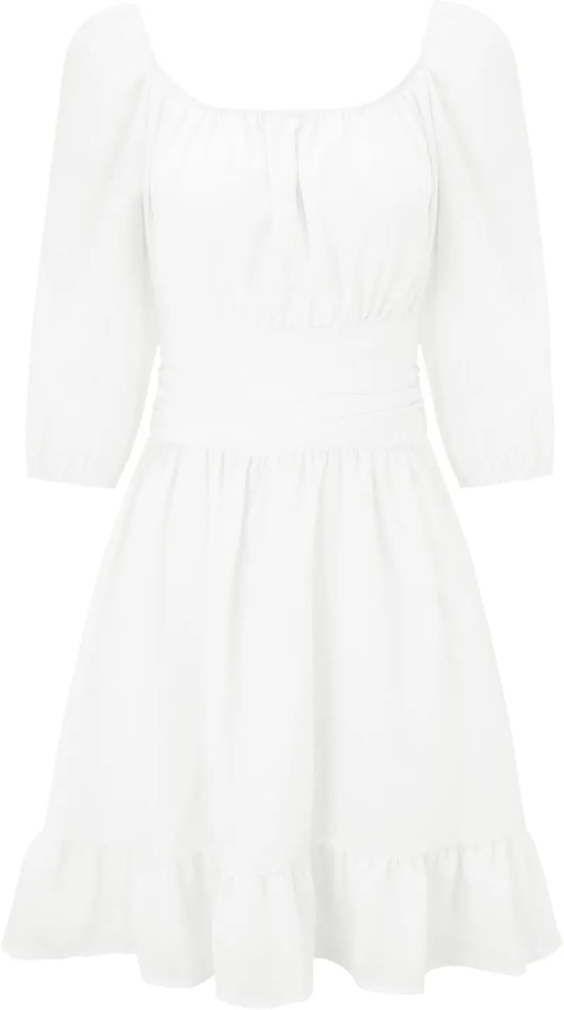 Party Dresses for Women Off Shoulder Ruffle Short Sleeve Mini Dress Tie Back Flowy A-Line Summer Casual Sundress
