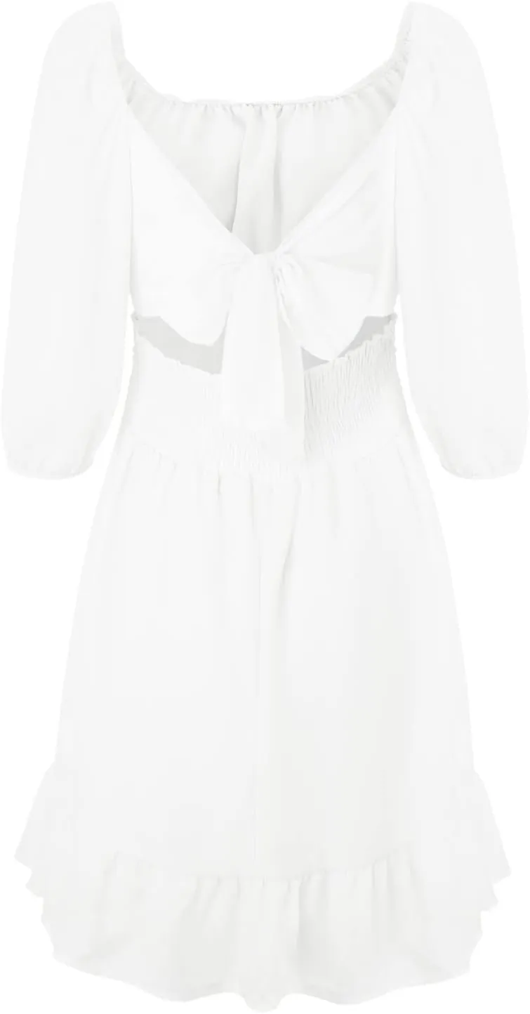 Party Dresses for Women Off Shoulder Ruffle Short Sleeve Mini Dress Tie Back Flowy A-Line Summer Casual Sundress