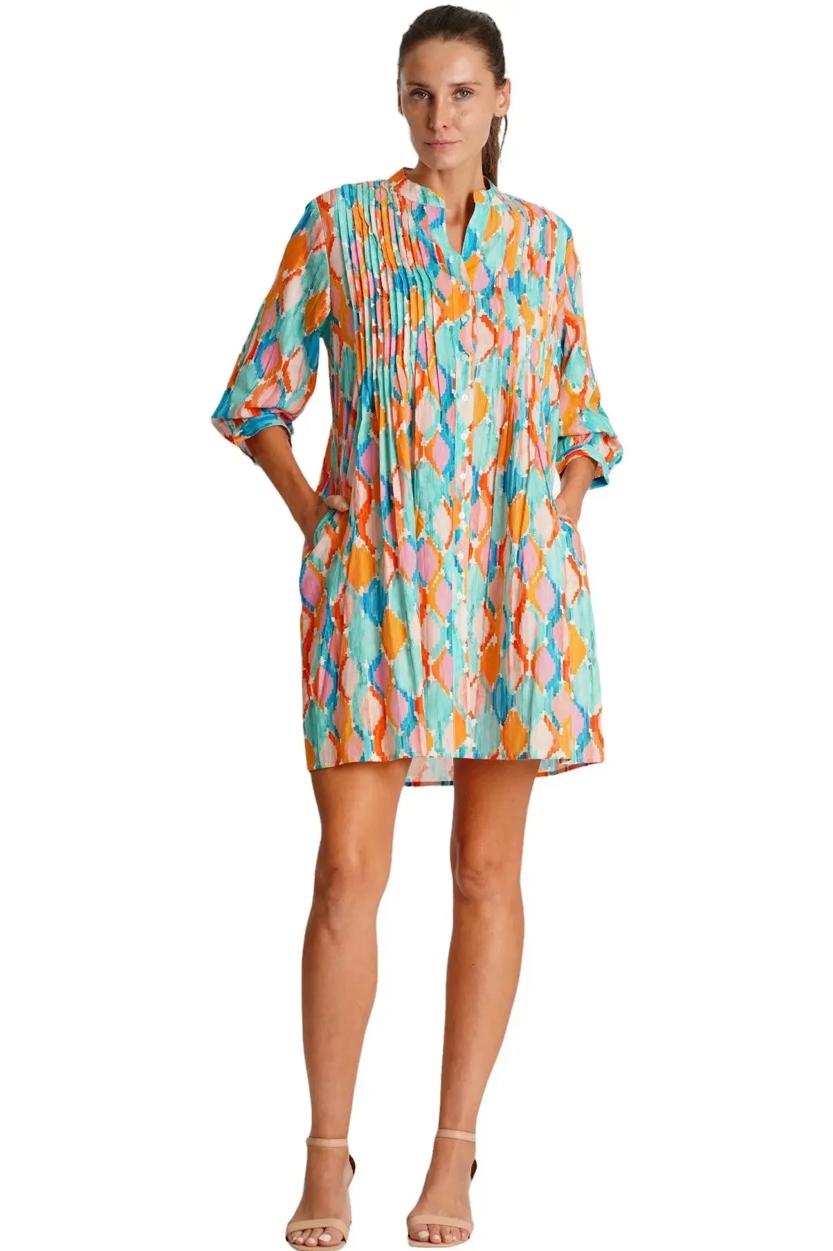 Pleated Mini Shirtdress
