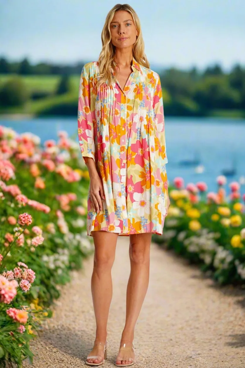 Pleated Mini Shirtdress