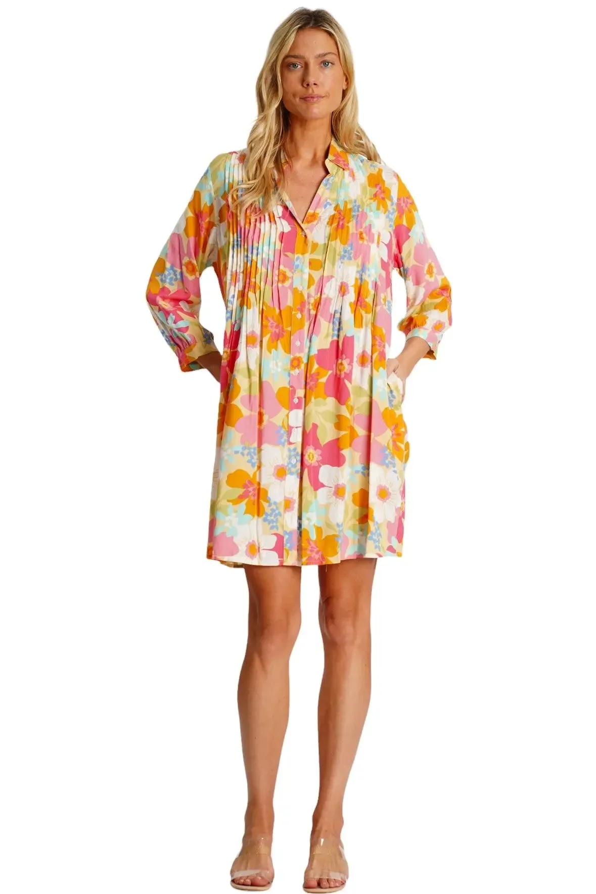 Pleated Mini Shirtdress