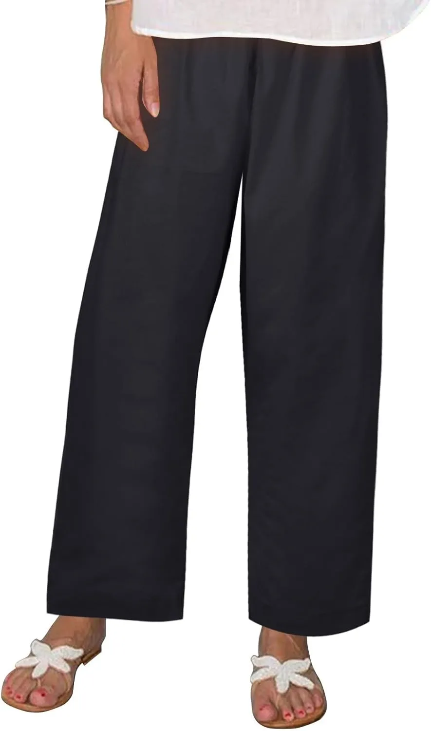 Plus Size Linen Cropped Pants for Women Summer Petite Lightweight Wide Leg Palazzo Elastic Waist Ladies Capri Pants