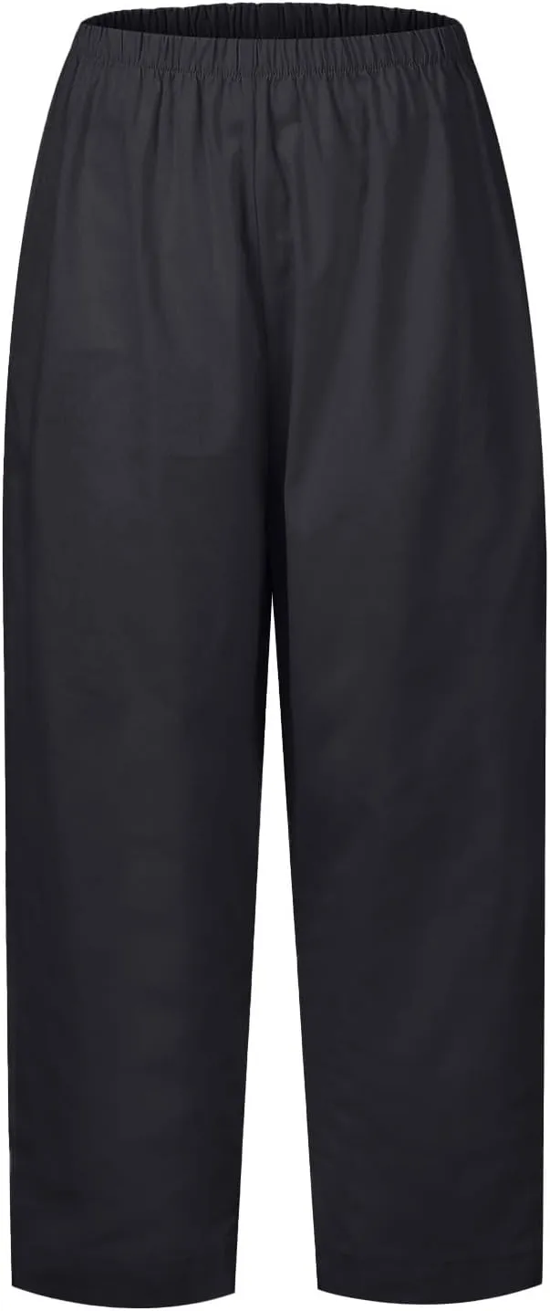 Plus Size Linen Cropped Pants for Women Summer Petite Lightweight Wide Leg Palazzo Elastic Waist Ladies Capri Pants