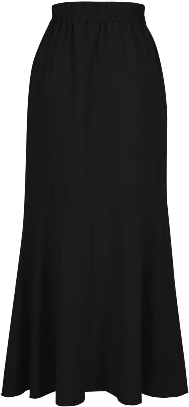 Plus Size Skirts for Women Ruffle Mermaid Skirt Flowy Long Plaid Skirts High Waisted Maxi Skirt Lace Up A Line Skirts
