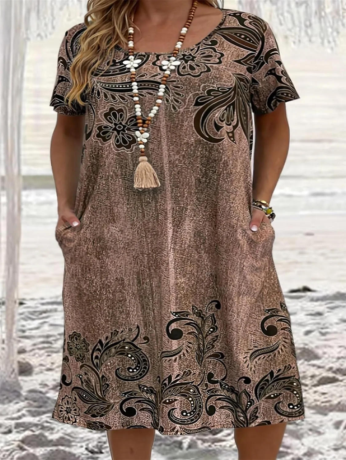 Plus Size Summer for Women Casual Short Sleeve Midi Dress Square Neck Loose Flowy Boho Floral Smocked Dresses