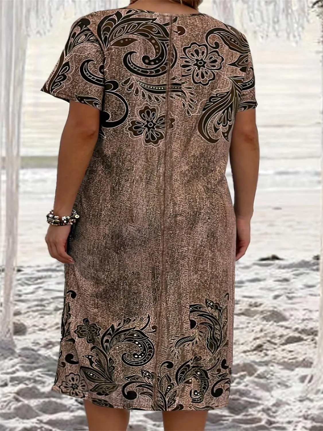 Plus Size Summer for Women Casual Short Sleeve Midi Dress Square Neck Loose Flowy Boho Floral Smocked Dresses