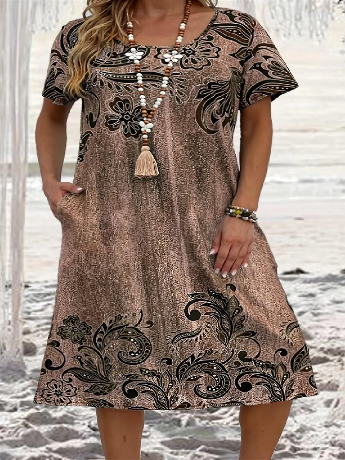 Plus Size Summer for Women Casual Short Sleeve Midi Dress Square Neck Loose Flowy Boho Floral Smocked Dresses