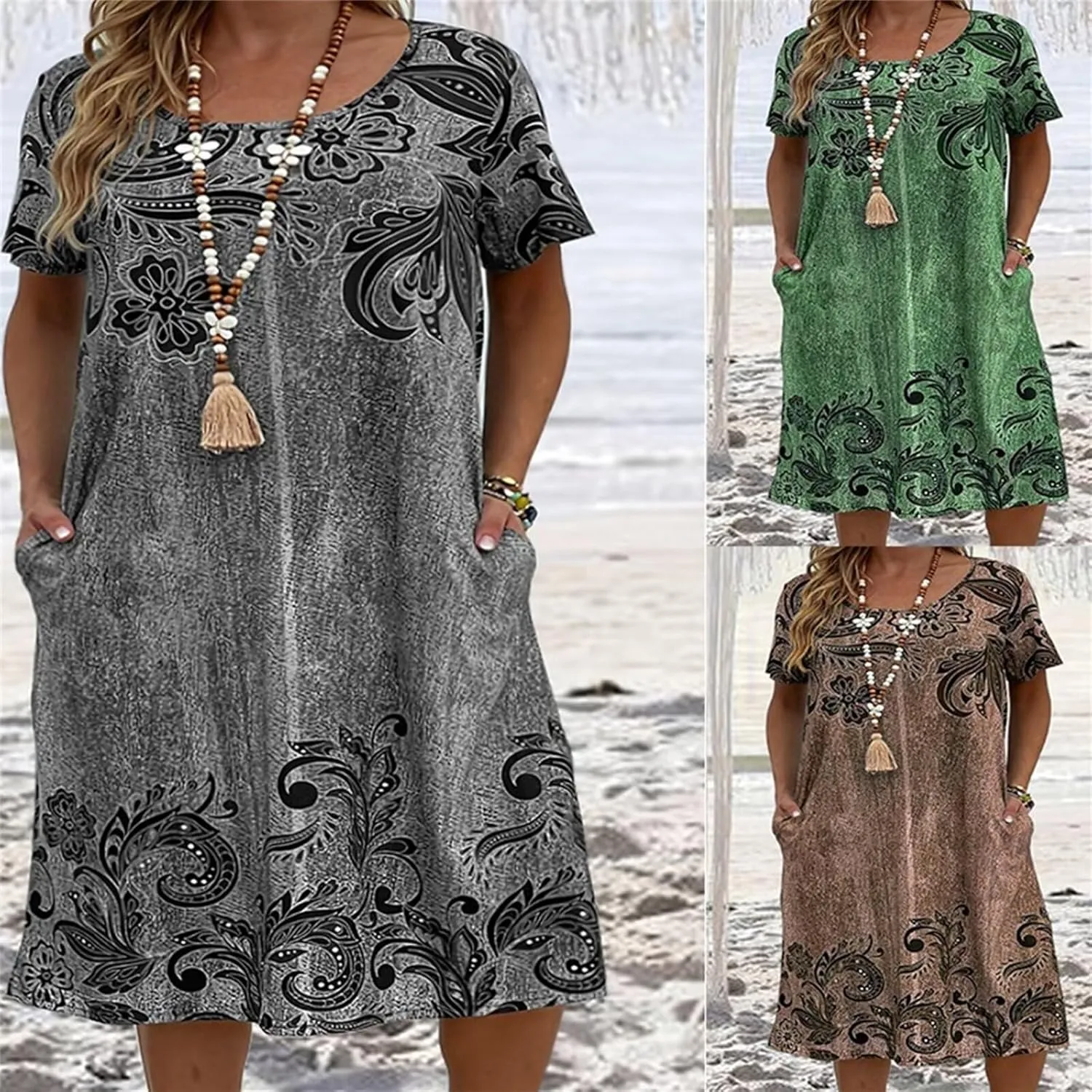 Plus Size Summer for Women Casual Short Sleeve Midi Dress Square Neck Loose Flowy Boho Floral Smocked Dresses
