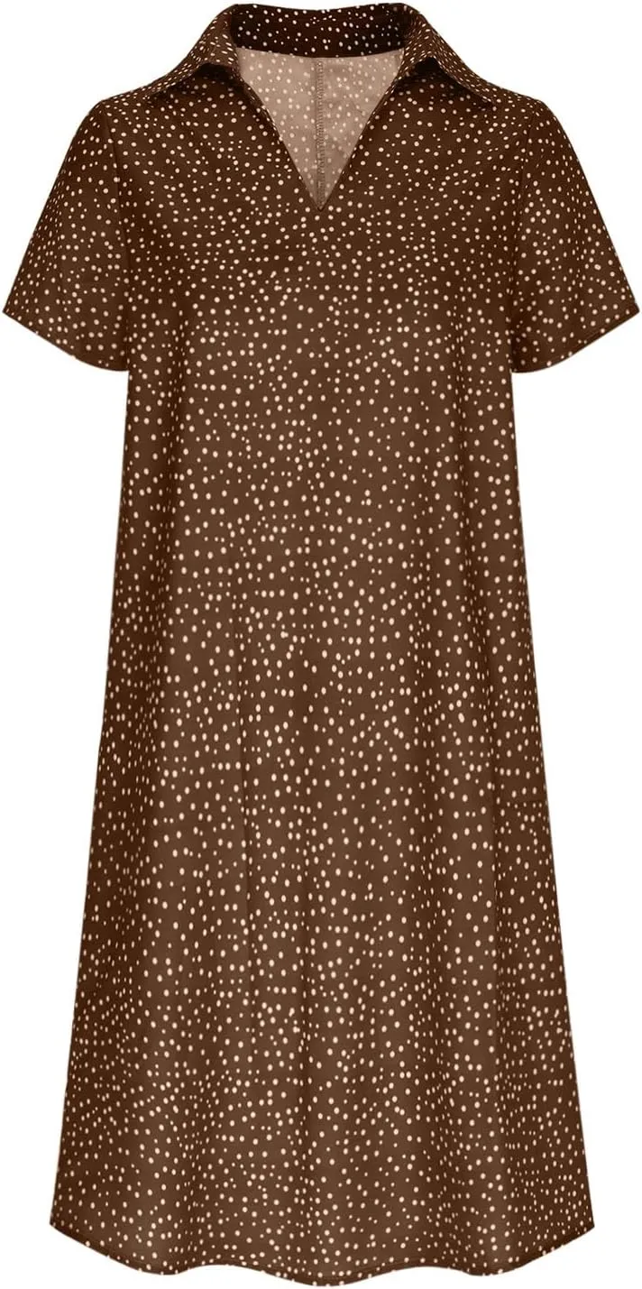 Polka Dot Dress for Women Boho Flowy Wrinkless Casual Dresses Vacation Tunic Ruffle Knee Length Sundresses Summer 2025