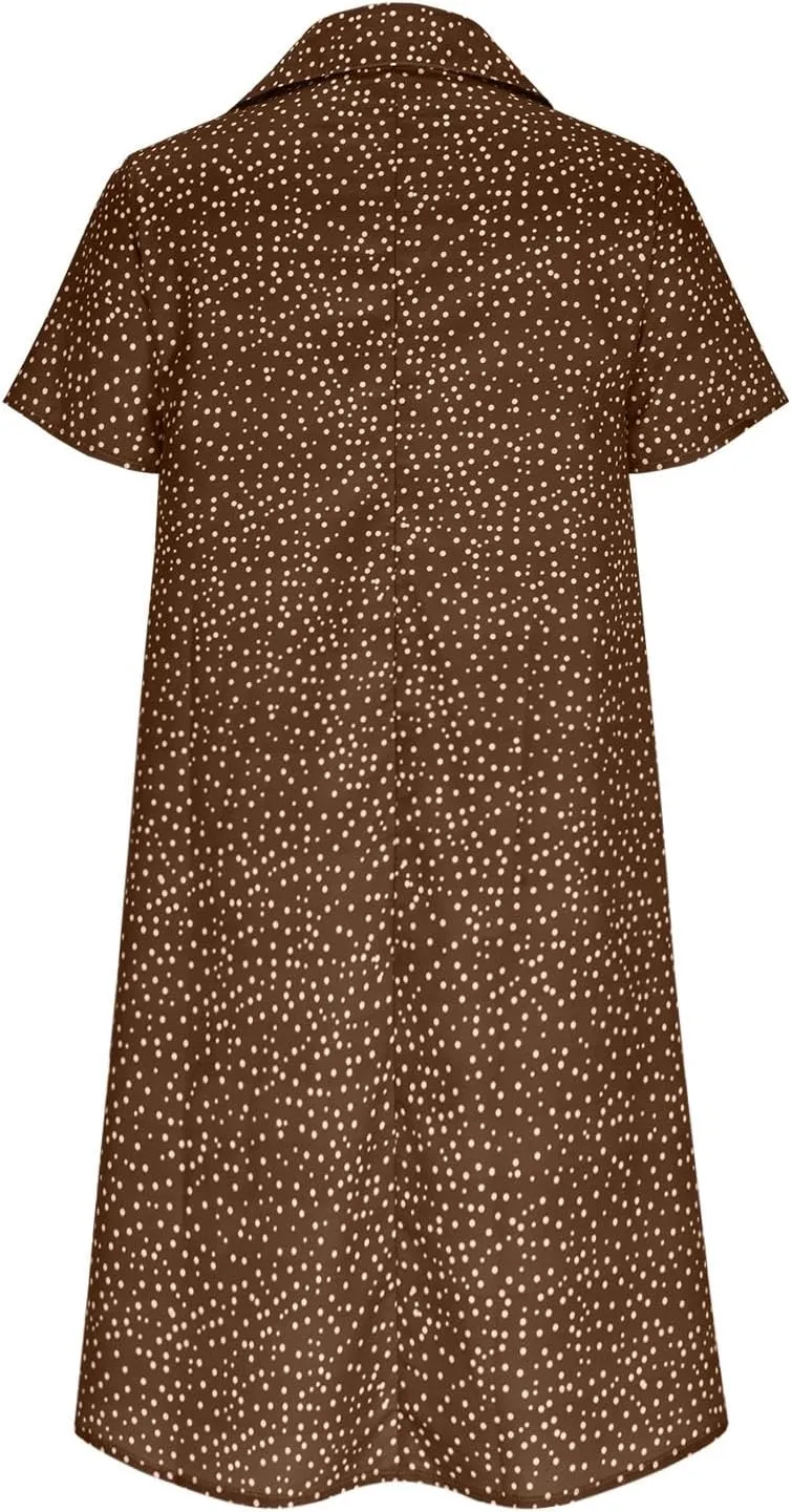 Polka Dot Dress for Women Boho Flowy Wrinkless Casual Dresses Vacation Tunic Ruffle Knee Length Sundresses Summer 2025
