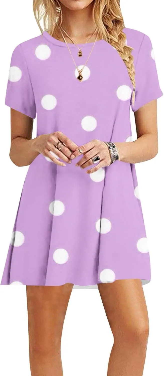 Polka Dot Dresses for Women Summer Trendy Casual Loose Short Sleeve Mini Dress Cute Round Neck Vacation Dress