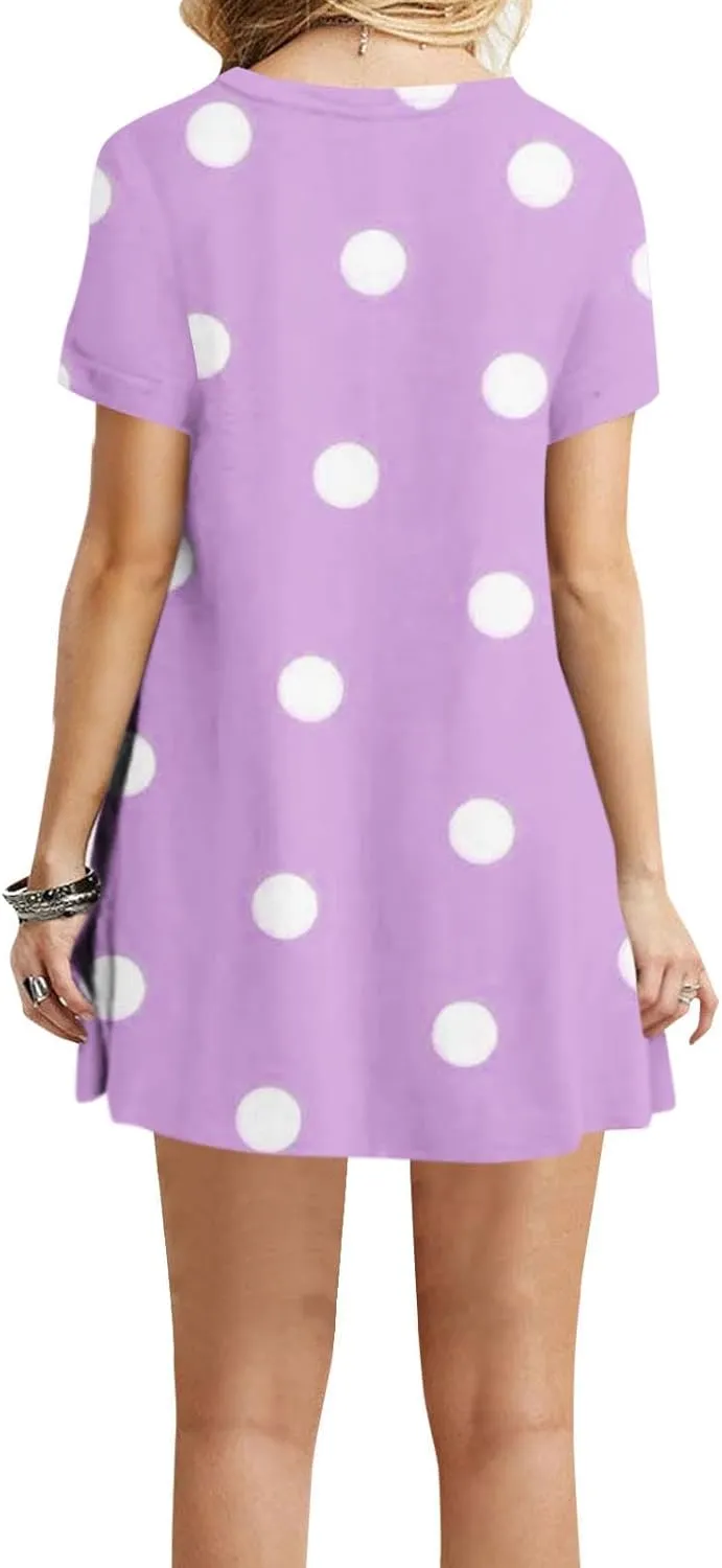 Polka Dot Dresses for Women Summer Trendy Casual Loose Short Sleeve Mini Dress Cute Round Neck Vacation Dress