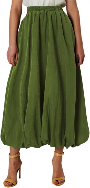 Pompon Bouffant Skirts for WomenBohemian Style Midi Skirt with Stretch A Line Trendy Summer Loose Skirts