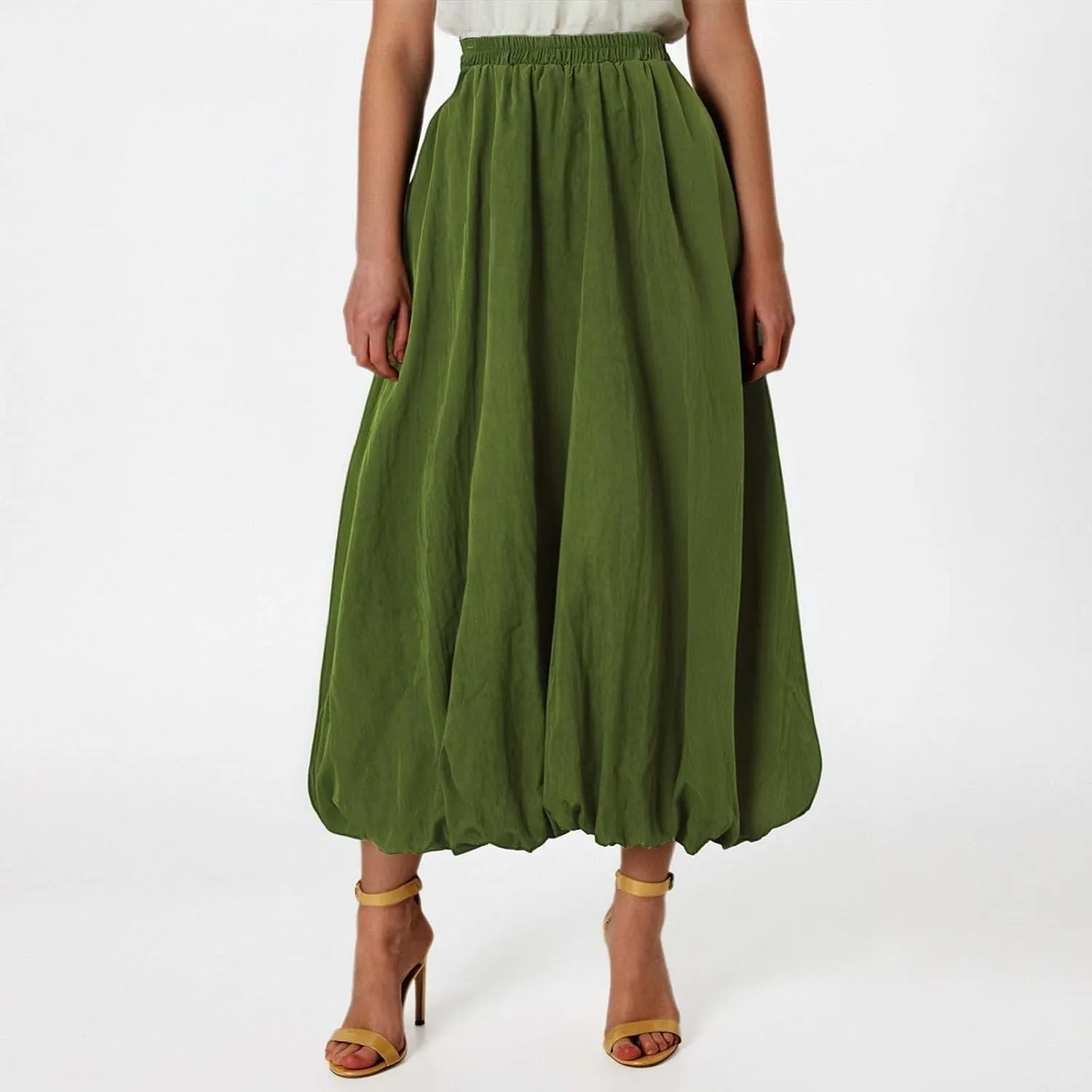 Pompon Bouffant Skirts for WomenBohemian Style Midi Skirt with Stretch A Line Trendy Summer Loose Skirts