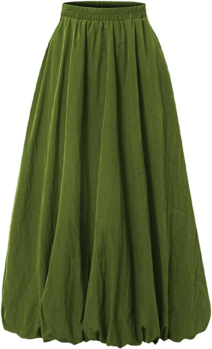 Pompon Bouffant Skirts for WomenBohemian Style Midi Skirt with Stretch A Line Trendy Summer Loose Skirts