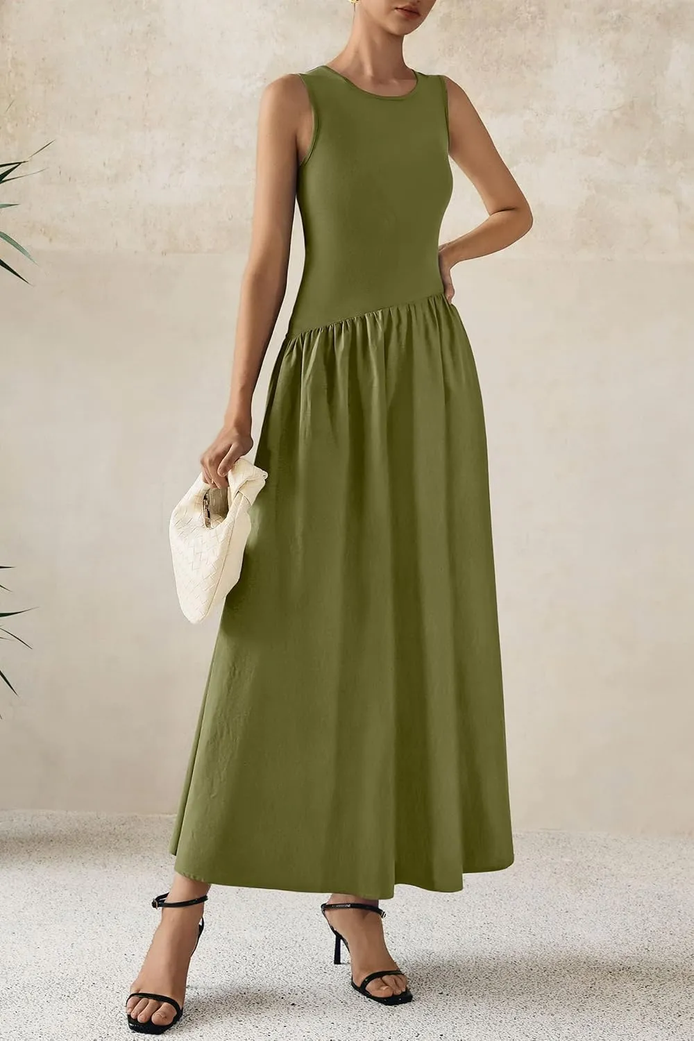 PRETTYGARDEN Women's Maxi Sundress Casual Summer 2025 Sleeveless Asymmetrical Drop Waist Patchwork Long Flowy Tank Dresses