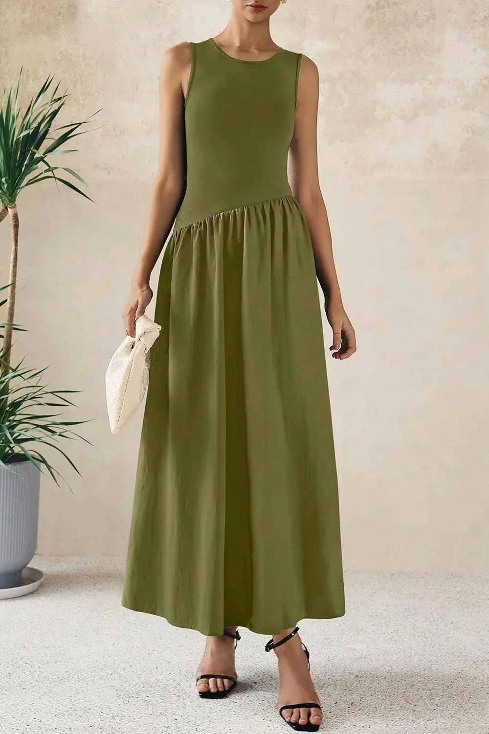 PRETTYGARDEN Women's Maxi Sundress Casual Summer 2025 Sleeveless Asymmetrical Drop Waist Patchwork Long Flowy Tank Dresses
