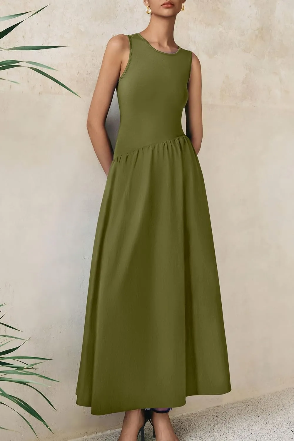 PRETTYGARDEN Women's Maxi Sundress Casual Summer 2025 Sleeveless Asymmetrical Drop Waist Patchwork Long Flowy Tank Dresses