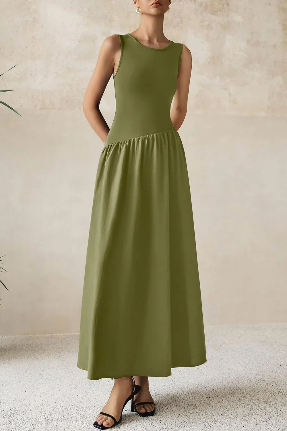 PRETTYGARDEN Women's Maxi Sundress Casual Summer 2025 Sleeveless Asymmetrical Drop Waist Patchwork Long Flowy Tank Dresses