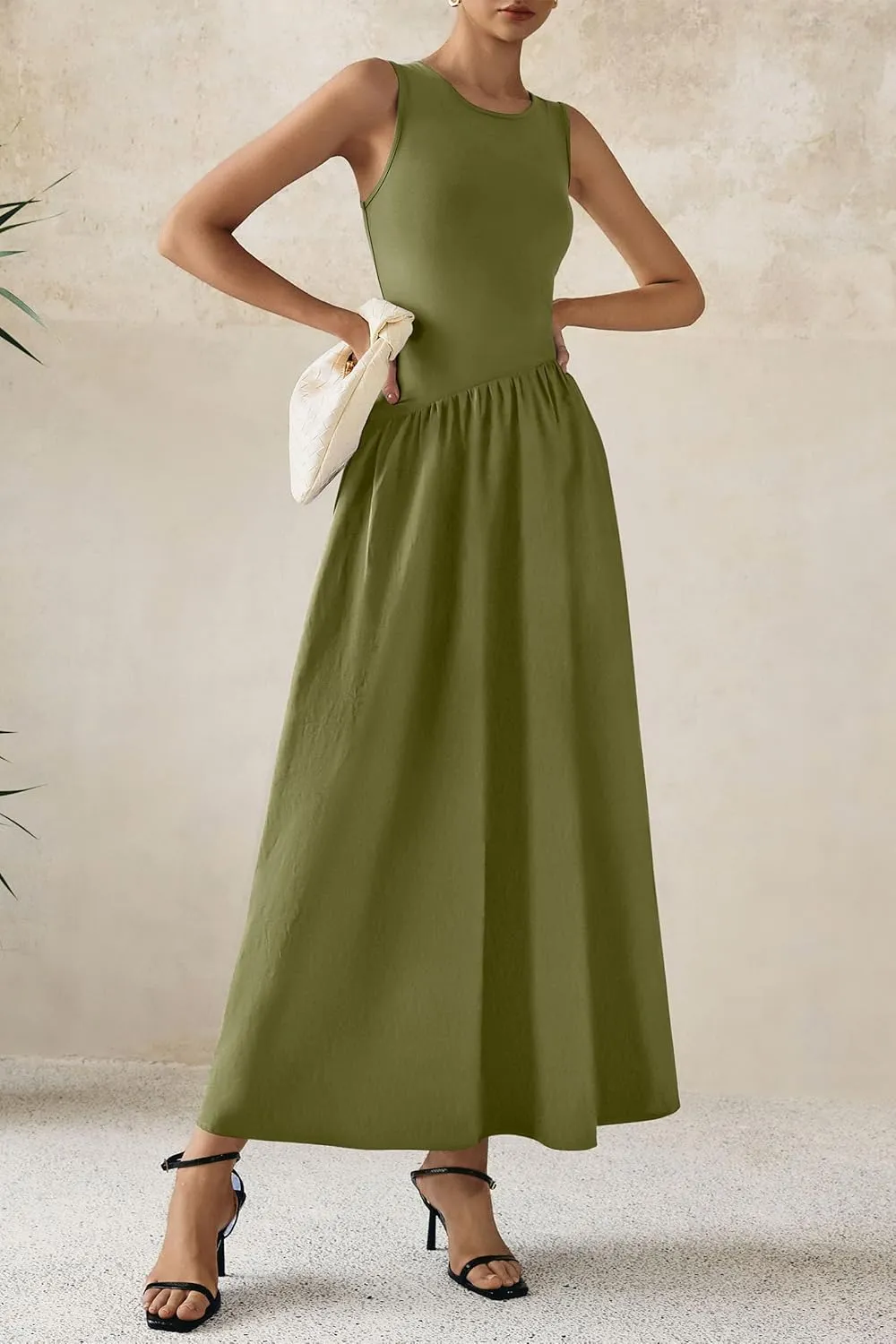 PRETTYGARDEN Women's Maxi Sundress Casual Summer 2025 Sleeveless Asymmetrical Drop Waist Patchwork Long Flowy Tank Dresses