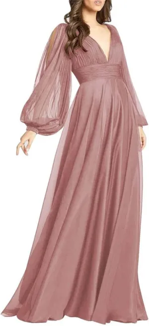 Puffy Sleeves Chiffon Princess Prom Quinceanera Dress Formal Evening Party Maxi Gowns for Women