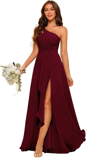 Raseal Chiffon One Shoulder Bridesmaid Dress with Pleated Bodice Long A Line Prom Dress for Women RS028