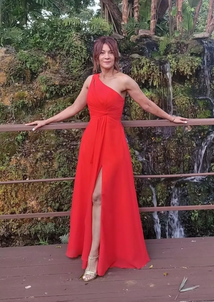 Raseal Chiffon One Shoulder Bridesmaid Dress with Pleated Bodice Long A Line Prom Dress for Women RS028